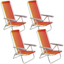Kit 04 Cadeiras de Praia Reclin.Tramontina Bali Baixa Alumínio c/ Assento Laranja e Amarelo 92900101