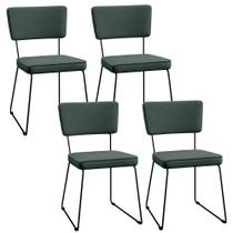 Kit 04 Cadeiras Decorativa Estofada Para Sala Base Em Aço Allana L02 Linho Verde Musgo - Lyam Decor