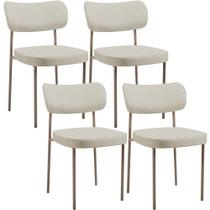 Kit 04 Cadeiras Decorativa Estofada Para Sala De Jantar Melina Base Arena L02 Linho Champagne - Lyam Decor