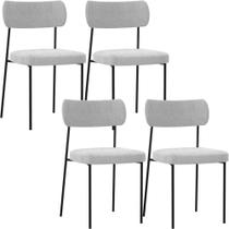 Kit 04 Cadeiras Decorativa Para Sala De Jantar Melina L02 Bouclê Cinza - Lyam Decor
