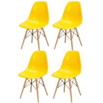 Kit 04 Cadeiras Decorativas Eiffel Charles Eames Amarelo com Pés de Madeira - Lyam Decor