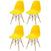 Kit 04 Cadeiras Decorativas Eiffel Charles Eames Amarelo com Pés de Madeira - Lyam Decor