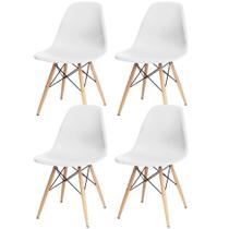 Kit 04 Cadeiras Decorativas Eiffel Charles Eames Branco com Pés de Madeira - Lyam Decor