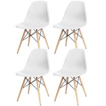 Kit 04 Cadeiras Decorativas Eiffel Charles Eames F03 Branco com Pés de Madeira - Lyam Decor