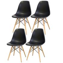 Kit 04 Cadeiras Decorativas Eiffel Charles Eames F03 Preto com Pés de Madeira - Lyam Decor
