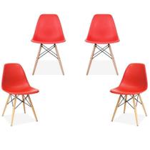 Kit 04 Cadeiras Decorativas Eiffel Charles Eames F03 Vermelho com Pés de Madeira - Lyam Decor