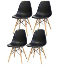 Kit 04 Cadeiras Decorativas Eiffel Charles Eames Preto com Pés de Madeira - Lyam Decor