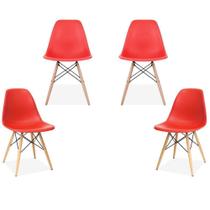 Kit 04 Cadeiras Decorativas Eiffel Charles Eames Vermelho com Pés de Madeira - Lyam Decor