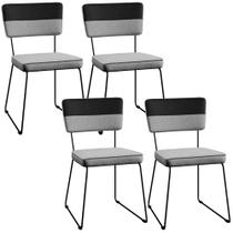 Kit 04 Cadeiras Decorativas Estofada Base Aço Allana L02 Faixa Facto Preto Linho Cinza - Lyam Decor Kit 04 Cadeiras Decorativas Estofada Base Aço Allana L02 Faixa Facto Preto Linho Cinza - Lyam Decor