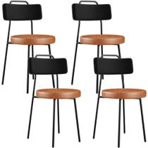 Kit 04 Cadeiras Decorativas Estofada Para Sala Jantar Barcelona L02 material sintético Preto Camel - Lyam