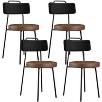 Kit 04 Cadeiras Decorativas Estofada Para Sala Jantar Barcelona L02 material sintético Preto Marrom - Lyam Kit 04 Cadeiras Decorativas Estofada Para Sala Jantar Barcelona L02 material sintético Preto Marrom - Lyam