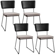 Kit 04 Cadeiras Decorativas Estofada Sala Jantar Allana L02 Sintético Preto Linho Bege - Lyam Decor Kit 04 Cadeiras Decorativas Estofada Sala Jantar Allana L02 Sintético Preto Linho Bege - Lyam Decor