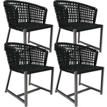 Kit 04 Cadeiras Decorativas Para Área Gourmet Cozinha Corda Náutica Belize D04 Preto - Lyam Decor