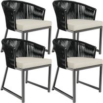 Kit 04 Cadeiras Decorativas Para Área Gourmet Cozinha Corda Náutica Bethari D04 Preto - Lyam Decor Kit 04 Cadeiras Decorativas Para Área Gourmet Cozinha Corda Náutica Bethari D04 Preto - Lyam Decor