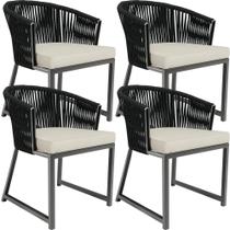 Kit 04 Cadeiras Decorativas Para Área Gourmet Cozinha Corda Náutica Bethari D04 Preto - Lyam Decor Kit 04 Cadeiras Decorativas Para Área Gourmet Cozinha Corda Náutica Bethari D04 Preto - Lyam Decor