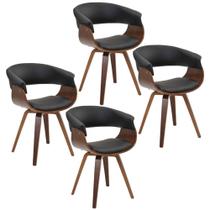 Kit 04 Cadeiras Decorativas para Sala de Jantar Ohana Fixa PU Preto G56 - Gran Belo