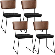 Kit 04 Cadeiras Decorativas Sala De Jantar Allana L02 Sintético Marrom Linho Chumbo - Lyam Decor