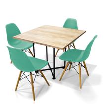 Kit 04 Cadeiras Eiffel Azul Turquesa e 01 Mesa de Jantar 04 Lugares Jade 90 cm Natural Base Metálica Industrial Preto M05 - D'Rossi Kit 04 Cadeiras Eiffel Azul Turquesa e 01 Mesa de Jantar 04 Lugares Jade 90 cm Natural Base Metálica Industrial Preto M05 - D'Rossi