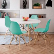 Kit 04 Cadeiras Eiffel Eames Base Madeira Sala De Jantar Azul Turquesa - D'rossi