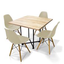 Kit 04 Cadeiras Eiffel Nude e 01 Mesa de Jantar 04 Lugares Jade 90 cm Natural Base Metálica Industrial Preto M05 - D'Rossi