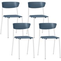 Kit 04 Cadeiras Empilhável Fixa Atom F02 Base Aço Branco Azul - Lyam Decor