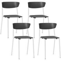 Kit 04 Cadeiras Empilhável Fixa Atom F02 Base Aço Branco Preto - Lyam Decor