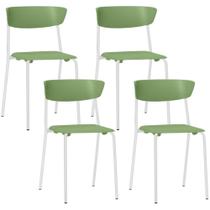 Kit 04 Cadeiras Empilhável Fixa Atom F02 Base Aço Branco Verde - Lyam Decor