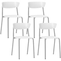 Kit 04 Cadeiras Empilhável Fixa Atom F02 Base Aço Cinza Branco - Lyam Decor