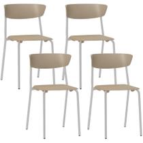 Kit 04 Cadeiras Empilhável Fixa Atom F02 Base Aço Cinza Nude - Lyam Decor