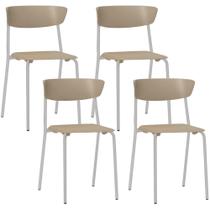 Kit 04 Cadeiras Empilhável Fixa Atom F02 Base Aço Cinza Nude - Lyam Decor