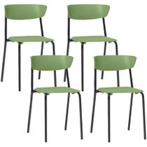 Kit 04 Cadeiras Empilhável Fixa Atom F02 Base Aço Preta Verde - Lyam Decor