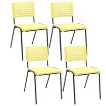 Kit 04 Cadeiras Empilhável Fixa Escritório Multiuso Base Preta Kimi P03 Amarelo - Lyam Decor