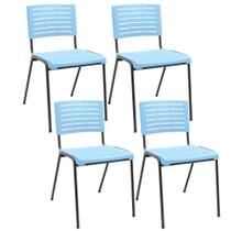 Kit 04 Cadeiras Empilhável Fixa Escritório Multiuso Base Preta Kimi P03 Azul Celeste - Lyam Decor