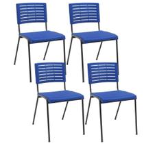 Kit 04 Cadeiras Empilhável Fixa Escritório Multiuso Base Preta Kimi P03 Azul - Lyam Decor Kit 04 Cadeiras Empilhável Fixa Escritório Multiuso Base Preta Kimi P03 Azul - Lyam Decor