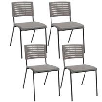 Kit 04 Cadeiras Empilhável Fixa Escritório Multiuso Base Preta Kimi P03 Basalto - Lyam Decor