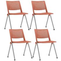Kit 04 Cadeiras Empilhável Fixa Lift F02 Base Aço Cinza Laranja - Lyam Decor