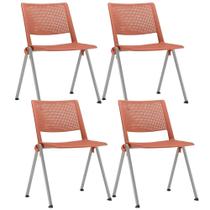 Kit 04 Cadeiras Empilhável Fixa Lift F02 Base Aço Cinza Laranja - Lyam Decor
