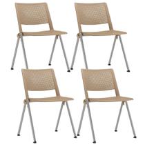 Kit 04 Cadeiras Empilhável Fixa Lift F02 Base Aço Cinza Nude - Lyam Decor