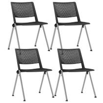 Kit 04 Cadeiras Empilhável Fixa Lift F02 Base Aço Cinza Preto - Lyam Decor