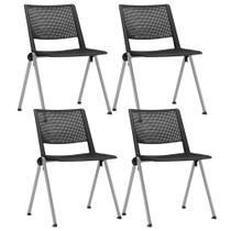 Kit 04 Cadeiras Empilhável Fixa Lift F02 Base Aço Cinza Preto - Lyam Decor