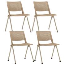 Kit 04 Cadeiras Empilhável Fixa Lift F02 Base Aço Nude - Lyam Decor