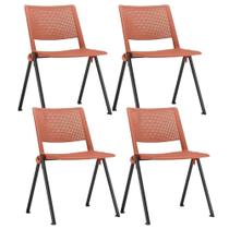 Kit 04 Cadeiras Empilhável Fixa Lift F02 Base Aço Preto Laranja - Lyam Decor