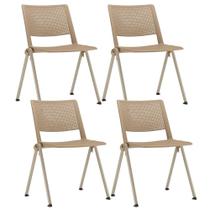 Kit 04 Cadeiras Empilhável Fixa Lift F02 Base Aço Preto Nude - Lyam Decor