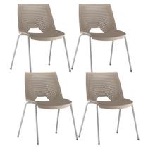 Kit 04 Cadeiras Empilhável Fixa Liked F02 Base Aço Cinza Nude - Lyam Decor Kit 04 Cadeiras Empilhável Fixa Liked F02 Base Aço Cinza Nude - Lyam Decor