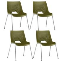 Kit 04 Cadeiras Empilhável Fixa Liked F02 Base Aço Cinza Verde - Lyam Decor Kit 04 Cadeiras Empilhável Fixa Liked F02 Base Aço Cinza Verde - Lyam Decor