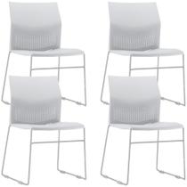 Kit 04 Cadeiras Empilhável Fixa Link F02 Base Aço Cinza Branco - Lyam Decor Kit 04 Cadeiras Empilhável Fixa Link F02 Base Aço Cinza Branco - Lyam Decor