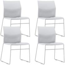 Kit 04 Cadeiras Empilhável Fixa Link F02 Base Aço Cinza Branco - Lyam Decor Kit 04 Cadeiras Empilhável Fixa Link F02 Base Aço Cinza Branco - Lyam Decor