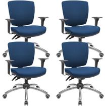 Kit 04 Cadeiras Escritório Executiva Office Giratória Cromada Baixa Flexi P03 Poliéster Azul-Lyam