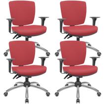 Kit 04 Cadeiras Escritório Executiva Office Giratória Cromada Baixa Flexi P03 Vinil Vermelho-Lyam