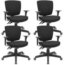 Kit 04 Cadeiras Escritório Executiva Office Giratória Preto Baixa Flexi P03 Poliéster Preto -Lyam Kit 04 Cadeiras Escritório Executiva Office Giratória Preto Baixa Flexi P03 Poliéster Preto -Lyam